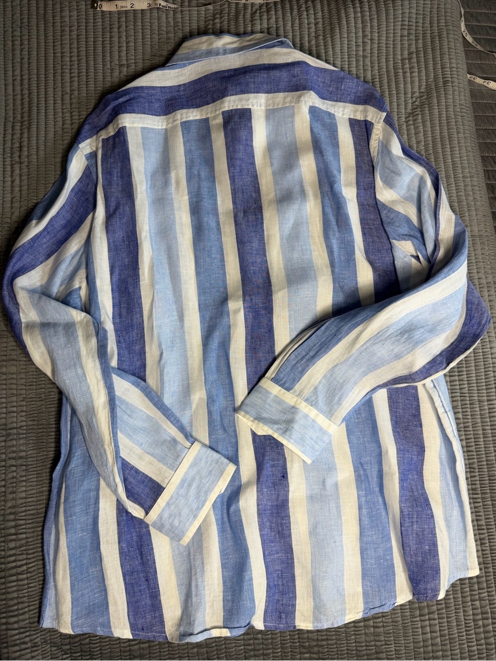 Men's Sartoria Saracena Luxury Linen Striped Button-Up Shirt in Blue and White L - Picture 3 of 5